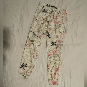 Zara Floral Print Pants in Pink and Cream